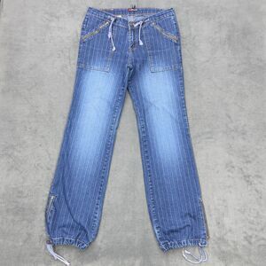 Smooch Womens Low Rise Parachute Jeans Size 9/10 Blue Pinstripe Stretch Y2K